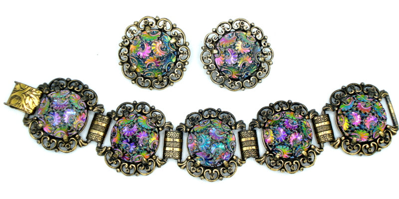 Vintage Judy Lee outlets Iridescent Rhinestone pin and earring set