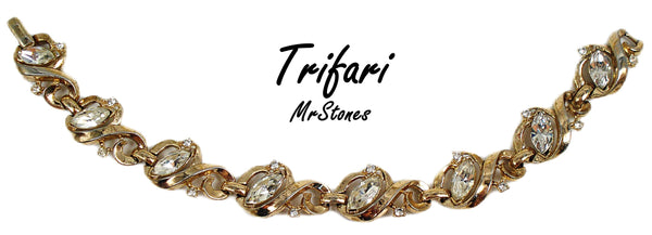 Trifari Bracelet Gold Tone Crystal Rhinestones 7"x5/8"