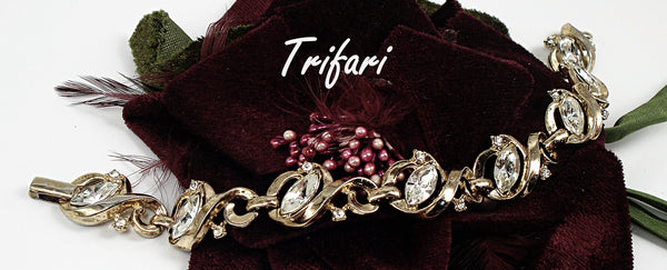 Trifari Bracelet Gold Tone Crystal Rhinestones 7"x5/8"