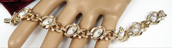 Trifari Bracelet Gold Tone Crystal Rhinestones 7"x5/8"