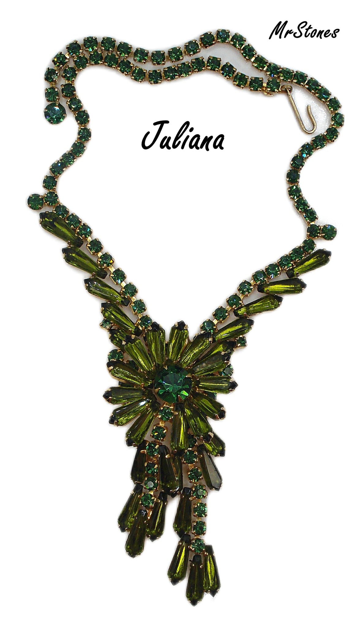 Juliana Necklace Waterfall Choker Olivine Spears Emerald Rounds 16" with 3.5" Drop