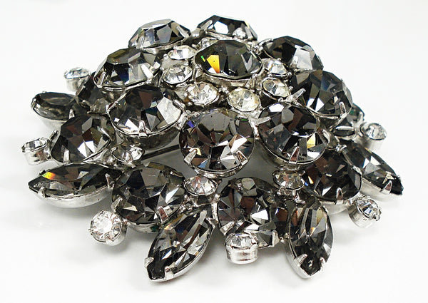 Juliana Weiss? Large 2 3/4" Brooch Black Diamond Rhinestones Crystal Rounds