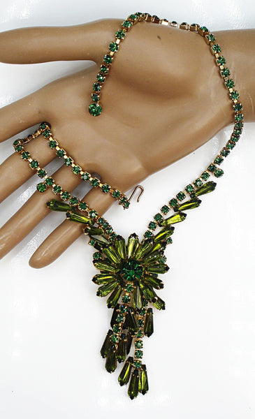 Juliana Necklace Waterfall Choker Olivine Spears Emerald Rounds 16" with 3.5" Drop