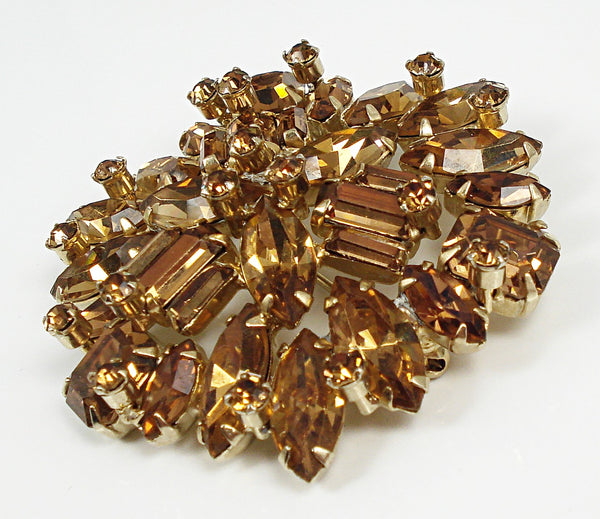 WEISS Signed Brooch 2 1/4" Light Colorado Topaz Snowflake Like