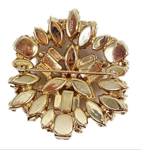 WEISS Signed Brooch 2 1/4" Light Colorado Topaz Snowflake Like