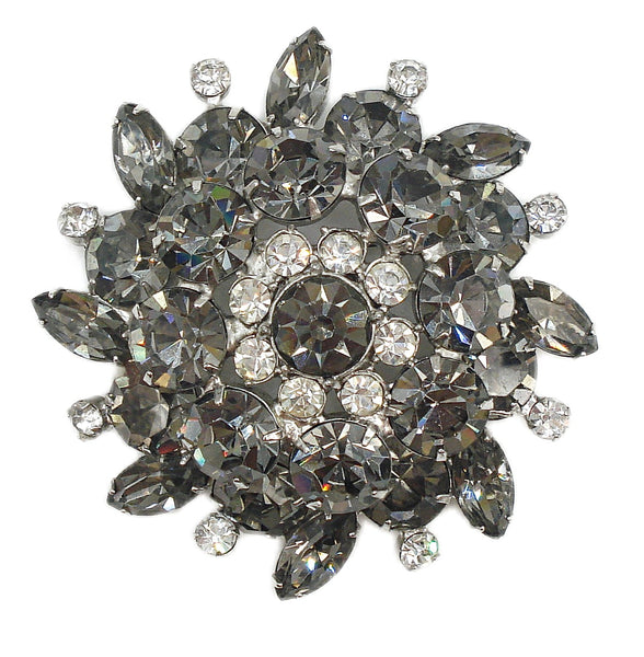 Juliana Weiss? Large 2 3/4" Brooch Black Diamond Rhinestones Crystal Rounds