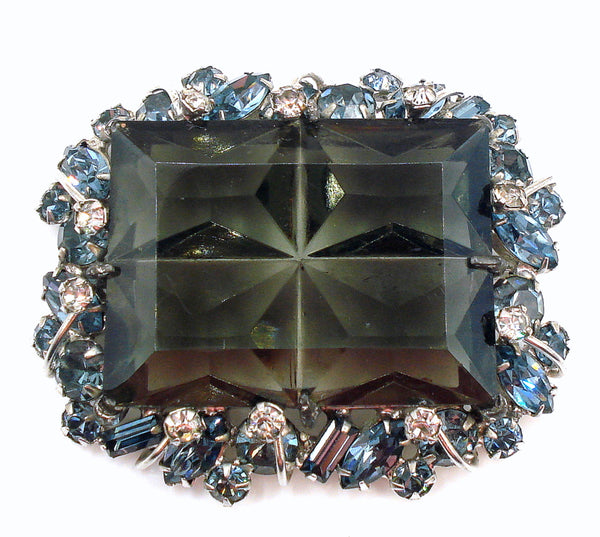 Unusual 2 1/4" Brooch 40x30mm Cushion Panel Rhinestone Black Diamond