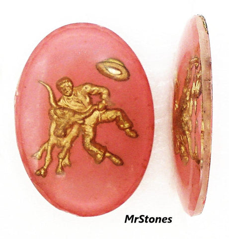 25x18mm (INTG) Reverse Intaglio Pink Gold Rodeo Cowboy Bull Oval Cabochon