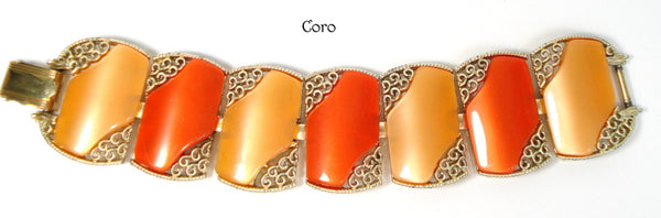 Coro Bracelet Orange Peach Large Lucite 7" x 1.5"