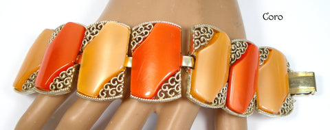 Coro Bracelet Orange Peach Large Lucite 7" x 1.5"