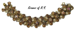 Kramer of NY Bracelet Austriam Vitrail Medium Faux Pearls Leaves Colorado Topaz