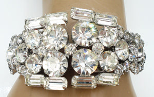 Glam Clamper Bracelet Silver Tone Large Crystal Rhinestones Cushion Octagons