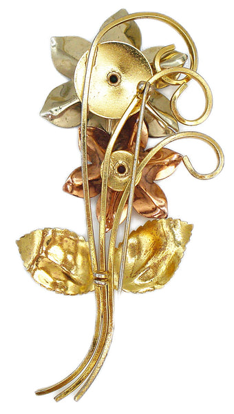 4" Flowers Brooch 3 Gold Tones Bouquet Peridot Light Amethyst Dentelles