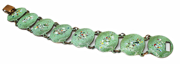 Bracelet Seafoam Mint Green Confetti Enamel Copper Plated Bracelet 7" x 1"