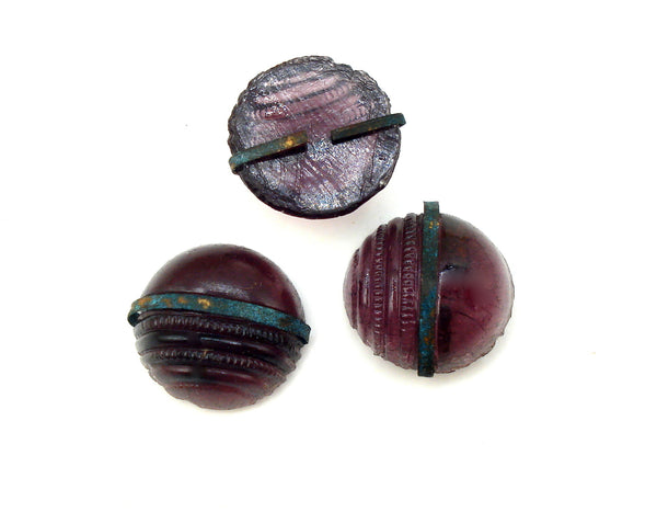 11mm (1684) Amethyst Round Cabochon Half Ribbed Center Wire Accent 10pc/$1.00