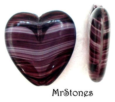 24mm (BEAD) Amethyst Purple Porphyry Large Heart Glass Bead Vertical Hole Drill