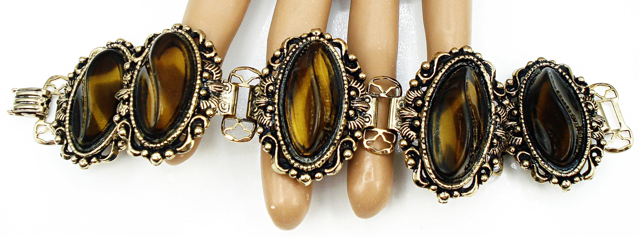 Victoria Revival Chunky Bracelet Lucite Tortoise Ovals with Curved Spine