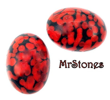 18x13mm (1685) Red Black Matrix Oval Glass Cabochon