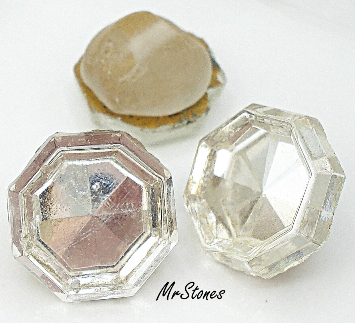 13mm (3706) Crystal Square Octagon Indented Glass Button Sew On 3pcs/$1.80