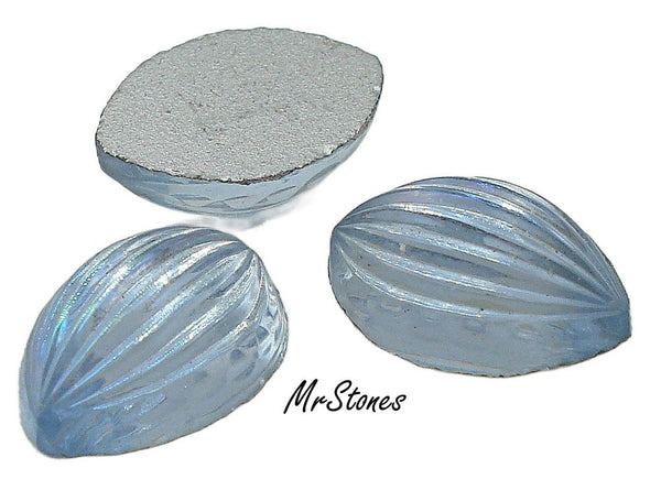 14x10mm (Leaf) Light Sapphire AB Leaf Shell Foiled Glass 5.3mm Ribbed Dome