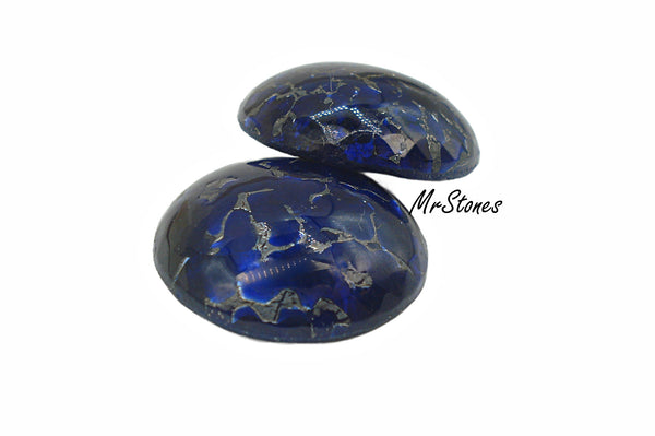 18mm (1684) Lapis Matrix Glass Round Cabochon