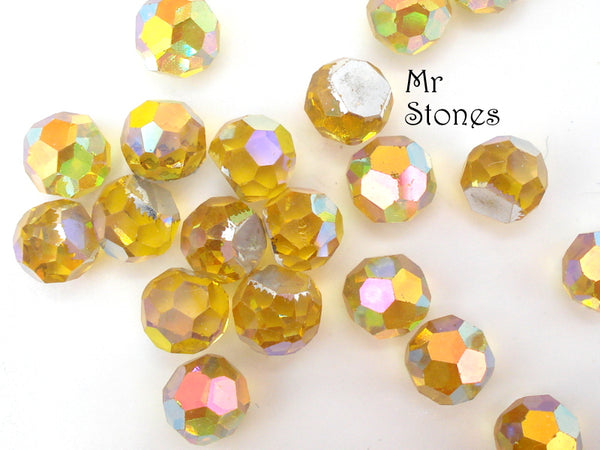 6mm (4860) Swar. Light Topaz AB 3/4 Faceted Balls 3pc/$1.00