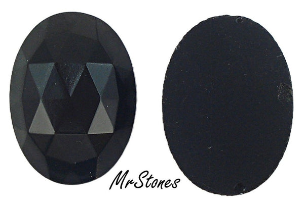 25x18mm (3293) Jet Black Oval Rauten Rose Cut Fully Faceted Top Flat Back