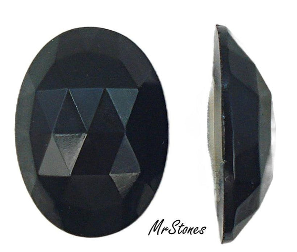 25x18mm (3293) Jet Black Oval Rauten Rose Cut Fully Faceted Top Flat Back