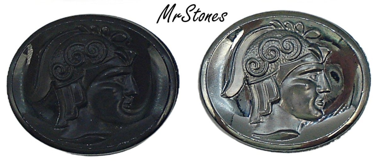 30x24mm Cameo Warrior Oval Right Facing Flat Back Jet or Hematite Glass