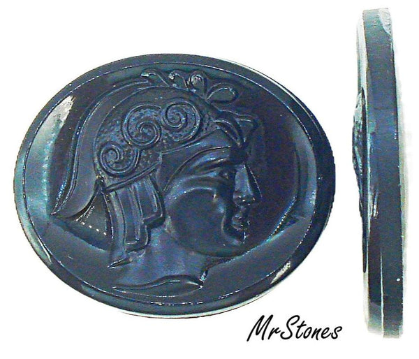 30x24mm Cameo Warrior Oval Right Facing Flat Back Jet or Hematite Glass