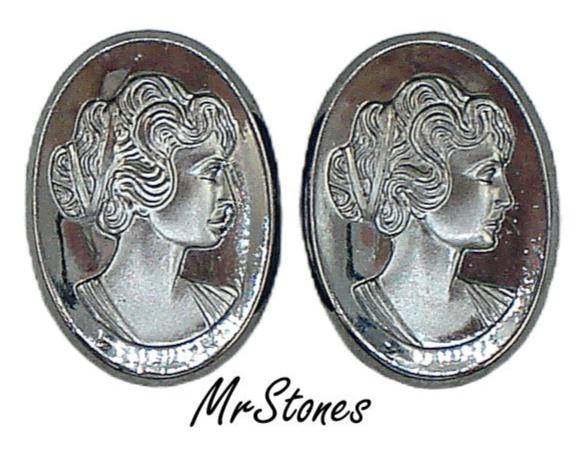 18x13mm Glass Hematite Intaglio Cameo Oval Shallow Faceted Back