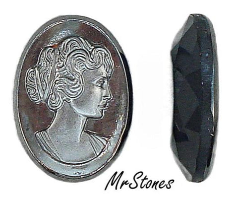 18x13mm Glass Hematite Intaglio Cameo Oval Shallow Faceted Back