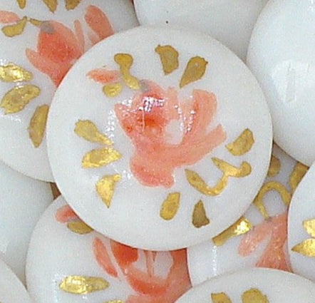 14mm (3189) (60ss) Chalk White Hand Painted Flower Round Buff Top Doublet 4pcs/$1.00