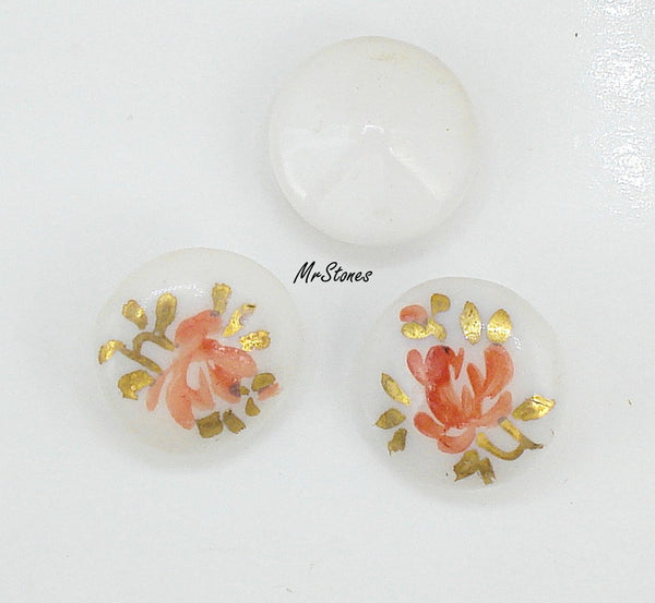 14mm (3189) (60ss) Chalk White Hand Painted Flower Round Buff Top Doublet 4pcs/$1.00