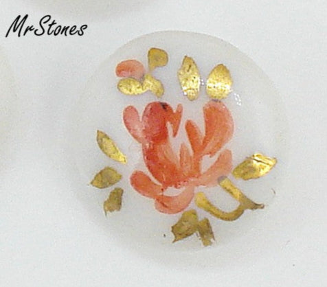 14mm (3189) (60ss) Chalk White Hand Painted Flower Round Buff Top Doublet 4pcs/$1.00
