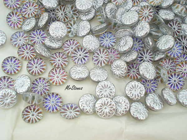 11mm (91635) Red Volcano Flower Design Round Cabochon West Germany