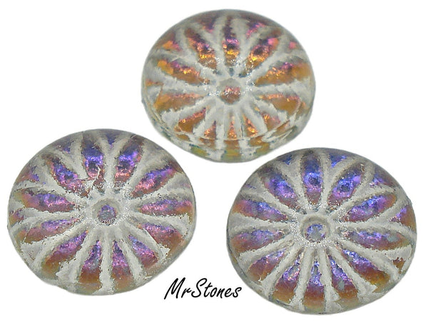 11mm (91635) Red Volcano Flower Design Round Cabochon West Germany