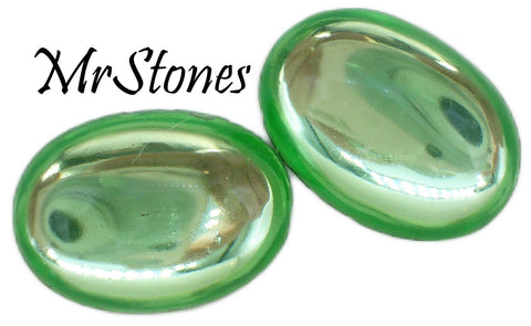 25x18mm (2195) Peridot Green Oval Cabochon Gold Foiled