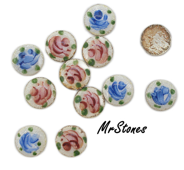 7mm Guilloche Floral Flower Enamel Round Metal Stones 4pk/$1.00