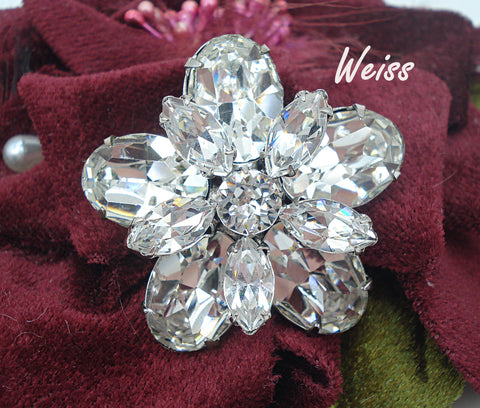 Weiss Co 1 3/8" Layered Flower Like Brooch Pin Crystal Rhinestones