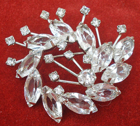 2" Open Back Spray Brooch Crystal Marquise Rhinestones Prong Set