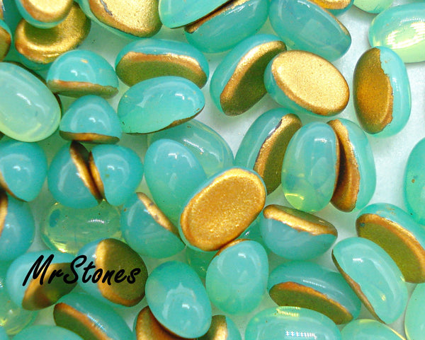 6x4mm (2195) Mint Seafoam Green Opal Oval Cabochon Czech