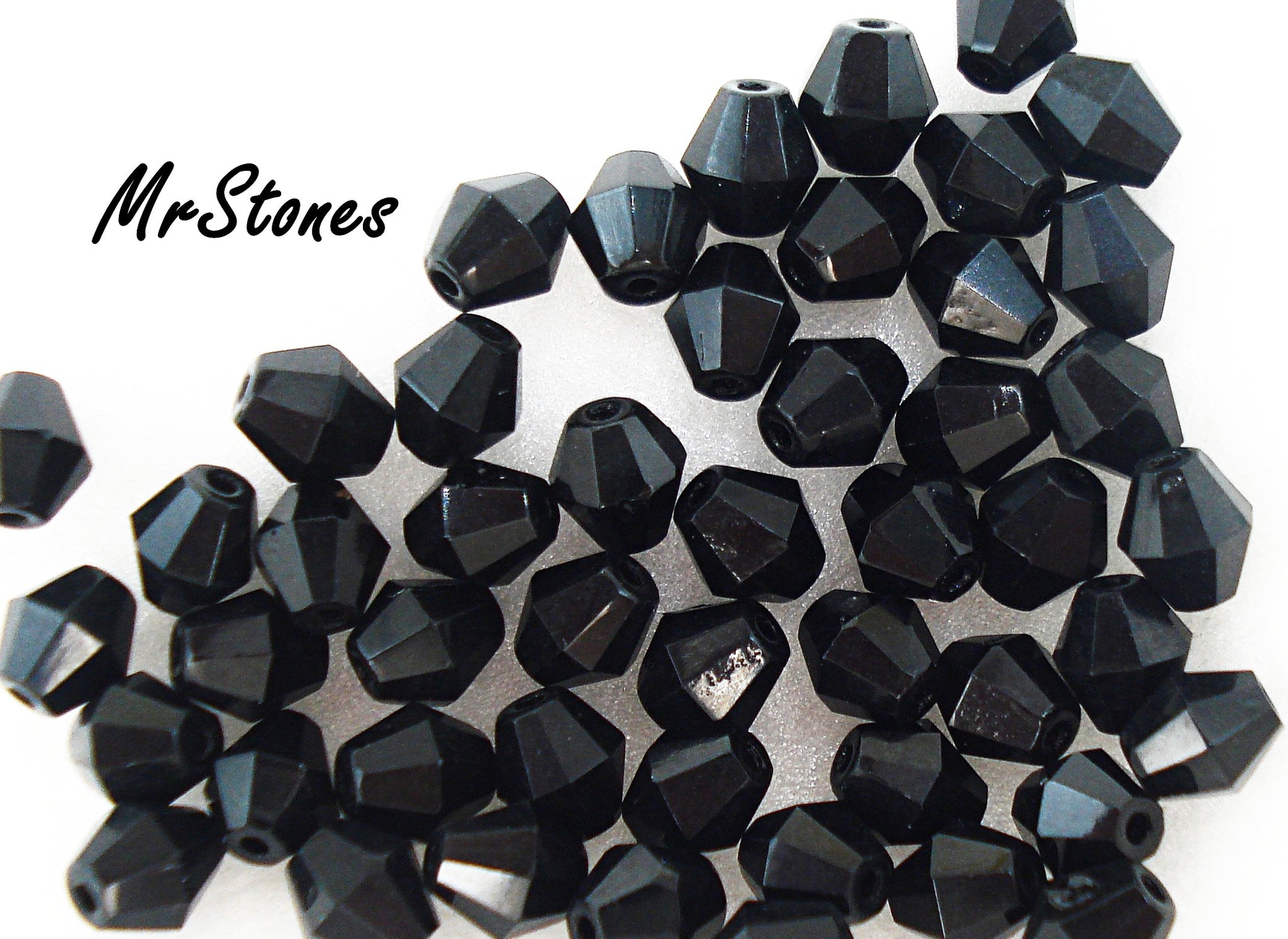 6.3x5.5mm (BEAD) Jet Black Bicone Opaque Glass Bead