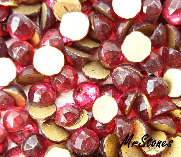 3mm (3293) Ruby Red Rauten Rose Cut Round Fully Faceted Point Top Flat Back