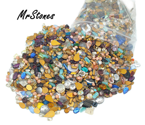 1 pound + Overstock Vintage Faceted Stones and Buff Top and More Mix