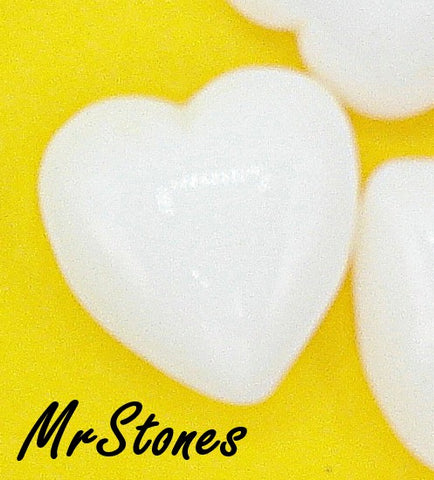 10mm Heart Chalk White Opaque Glass Stone Same on Both Sides 4mm Thick