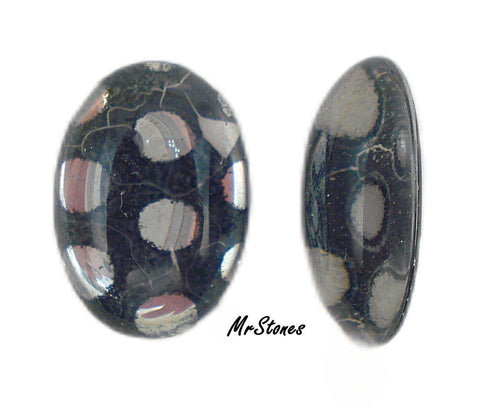 18x13mm (1685) Jet Black Silvery White Polka Dot Clear Oval Cabochon