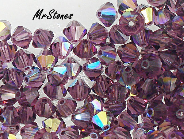 4mm (5301) Amethyst AB Purple Bi-cone Crystal Beads 10pk/$1.00