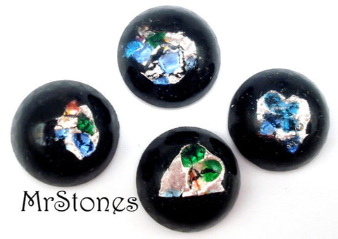 11mm (1684) Black Jet Multi Color Foil Round Cabochon