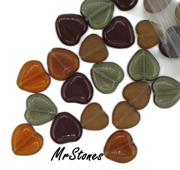 8.5mm -10mm Bag of Heart Shape Glass Beads Earth Tones 96pcs